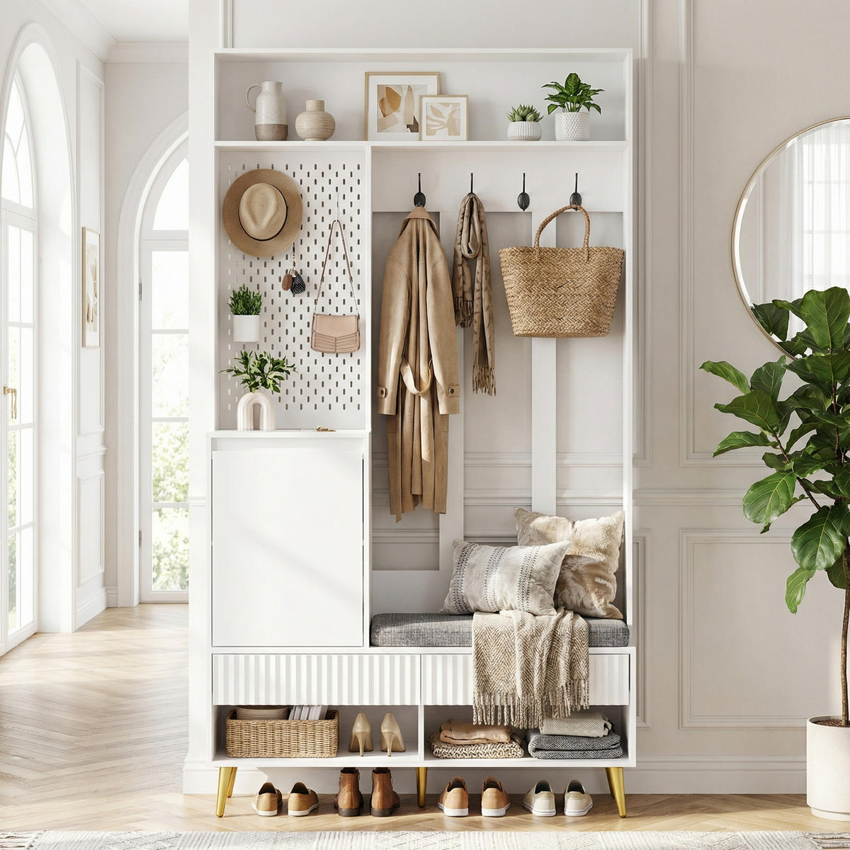 GARDEROBEN-SET 100 cm in Weiß 6-in-1 Flurgarderobe - Weiß, Holzwerkstoff (100/180/35cm) - Urban Meuble