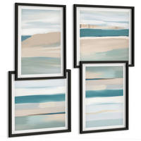 BILDER SET 4er Set - 50x50 cm & 40x60 cm Schwarzer Rahmen - Abstrakte blaue Landschaften - Schwarz, Kunststoff (50/50cm) - TULUP