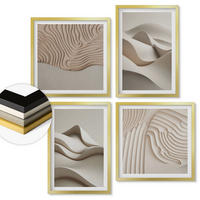 WANDBILDER 4er Set - 50x50 cm & 40x60 cm Goldrahmen - Abstrakte beige Wellen - Goldfarben, Kunststoff (50/50cm) - ArtPrintCave