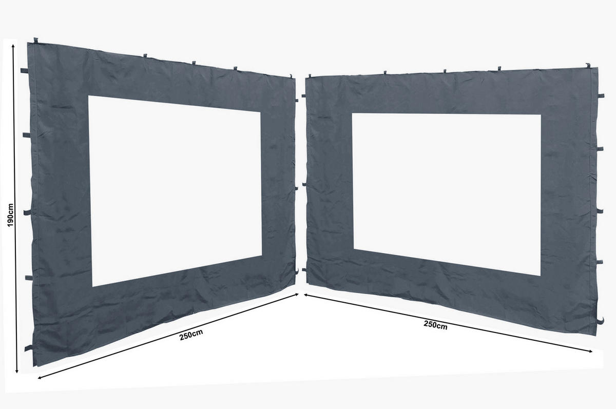 2 Seitenteile 250x190cm mit Fenster Grau - Grau, Kunststoff/Textil (250/190/250cm) - QUICK STAR