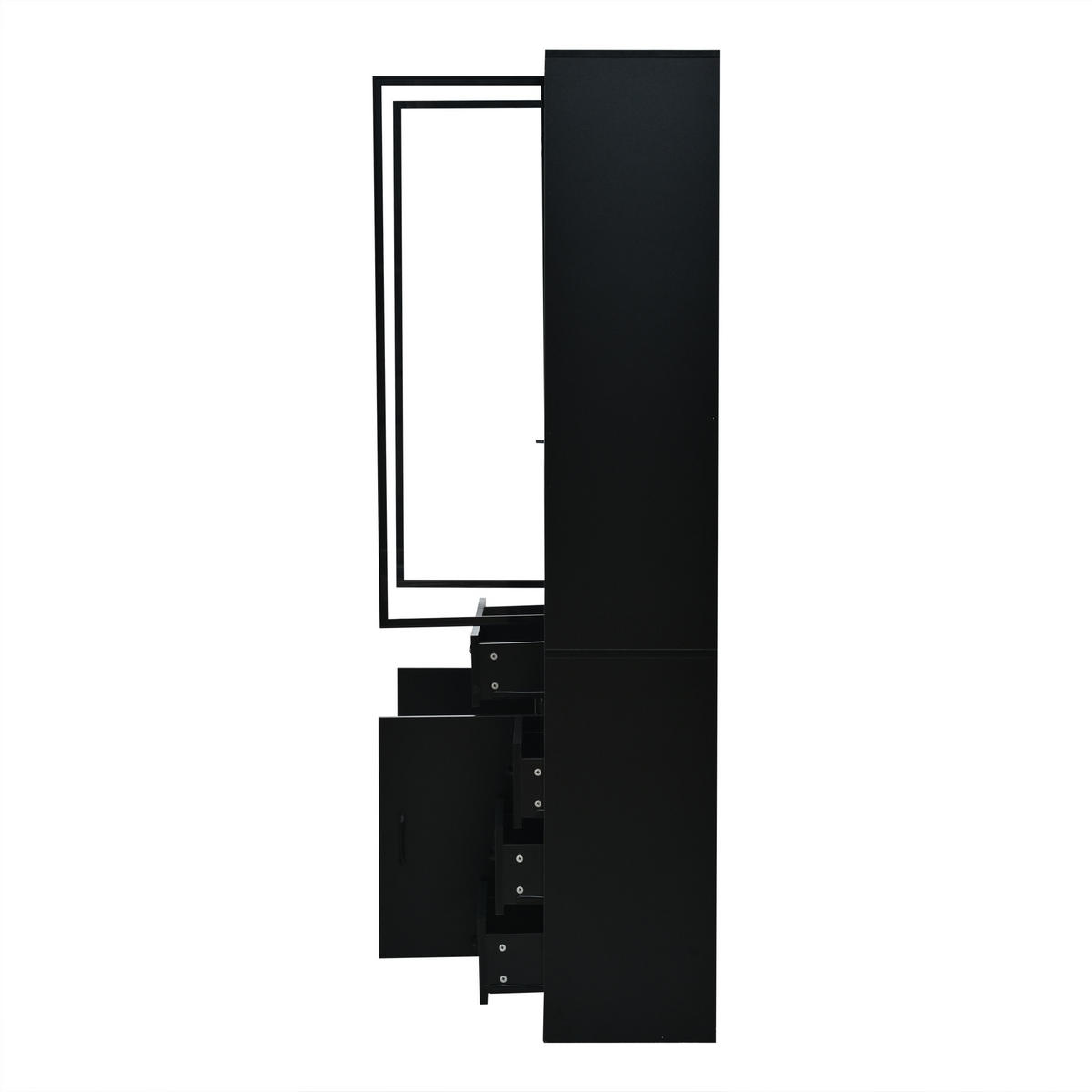 VITRINE LED Hochschrank Glas 120cm 13 Fächer Schwarz - Schwarz, Holzwerkstoff (120/200/35cm) - FLIEKS