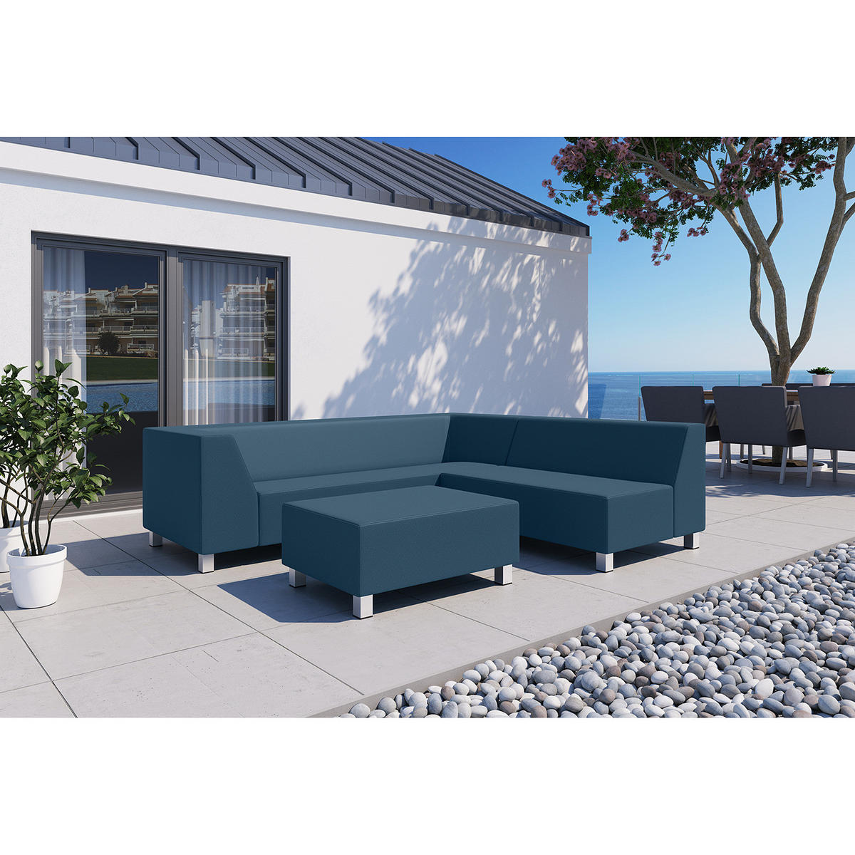 LOUNGEGRUPPE - Vinyl - Dunkelblau - 3-teilig - Dunkelblau, Textil - home24
