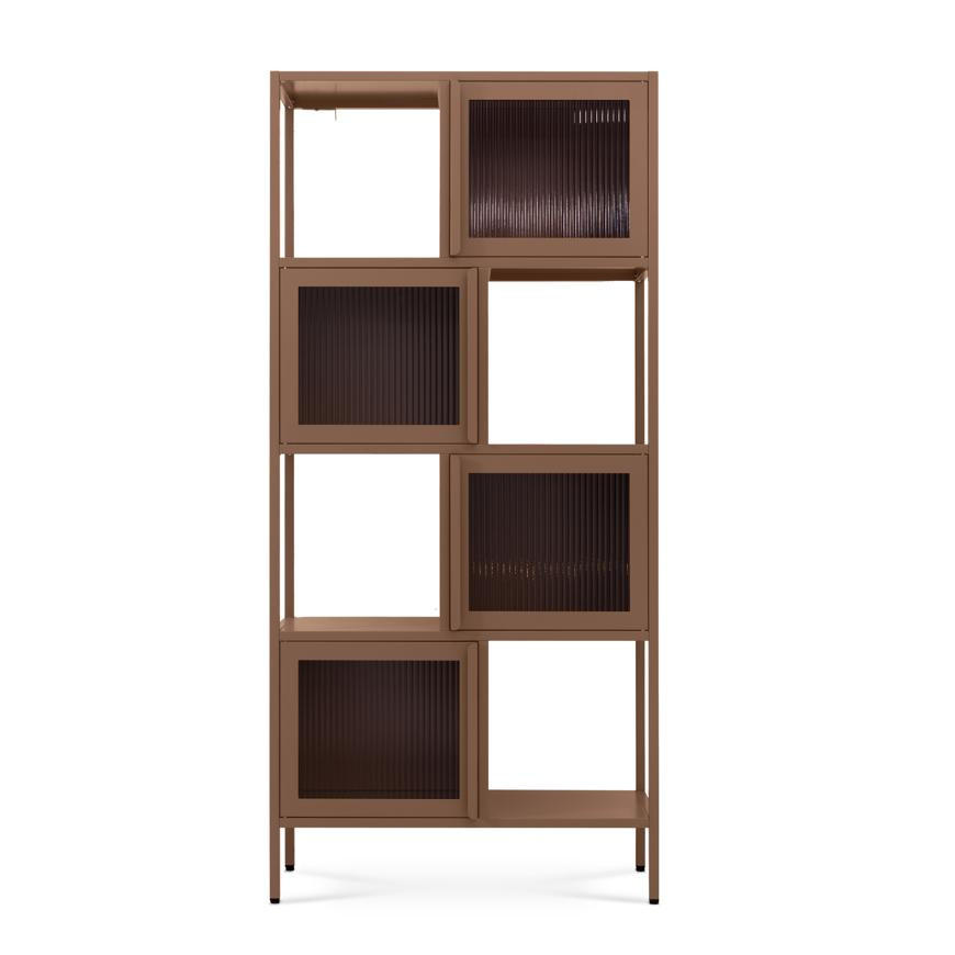 METALLREGAL H170cm 4 Türen 4 Fächer Braun und Geriffeltes Glas KIARA - Braun, Metall (35/170/80cm) - Sicaan