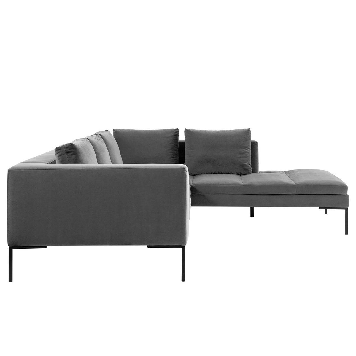 ECKSOFA mit Ottomane - Schwarz/Grau, Textil/Metall (255/230cm) - home24