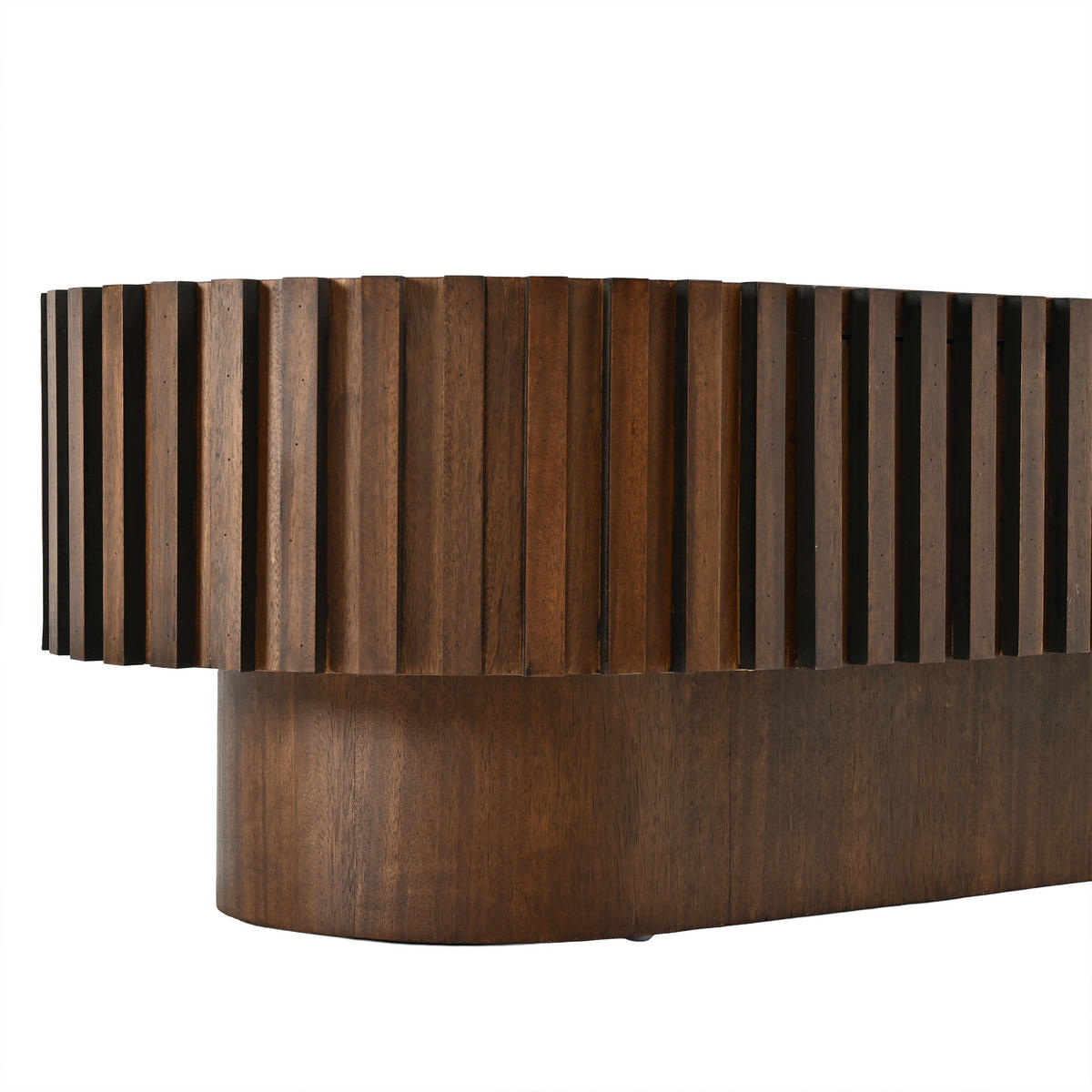 COUCHTISCH 100/50/35,5 cm mit Schublade und Lamellenoptik in Walnussholzfarbe - Walnussfarben/Schwarz, Holzwerkstoff (50/100/35.5cm) - CHICFURN