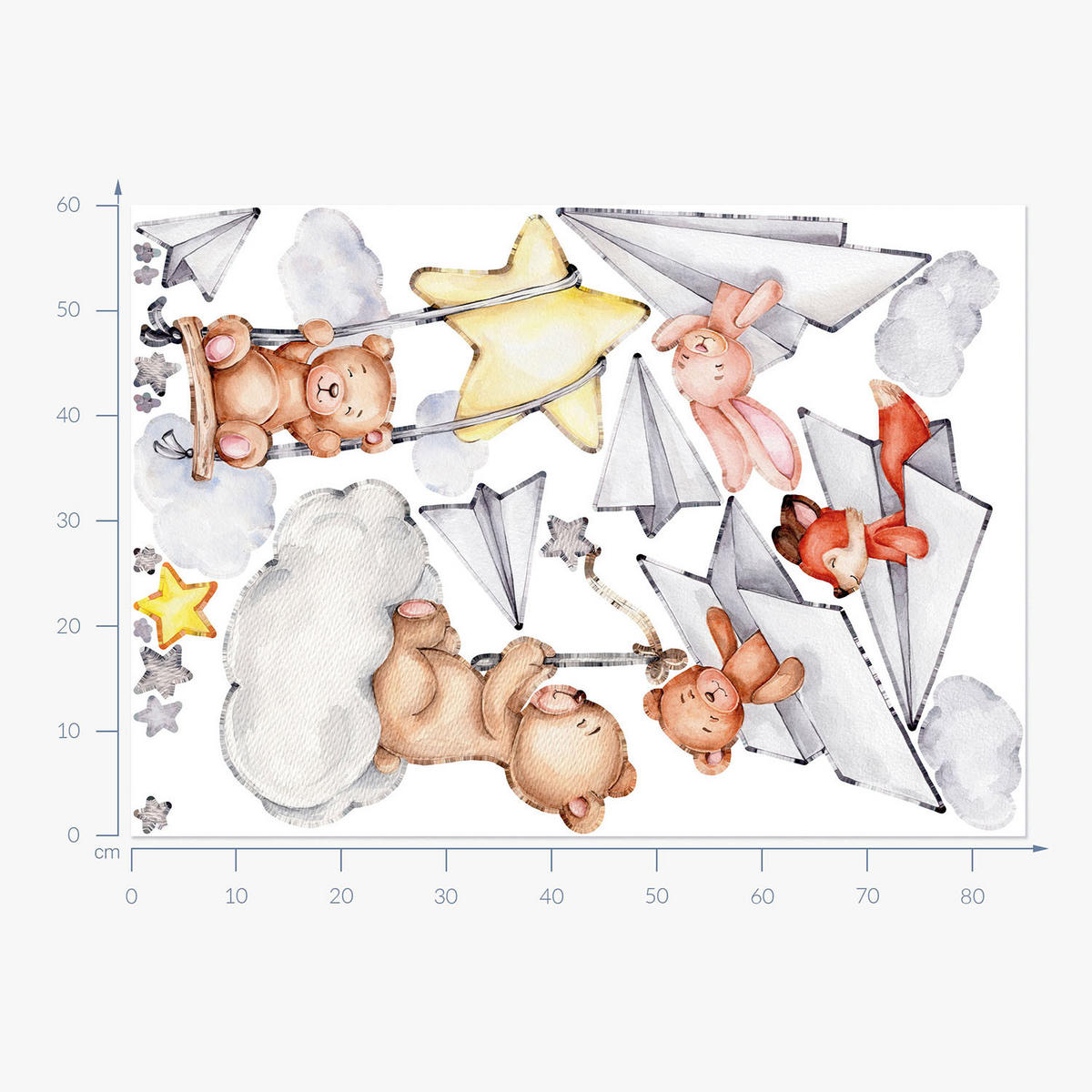 WANDAUFKLEBER 60x85cm - Aquarelltiere - Multicolor, Kunststoff (60/85/0.1cm) - Wallfluent