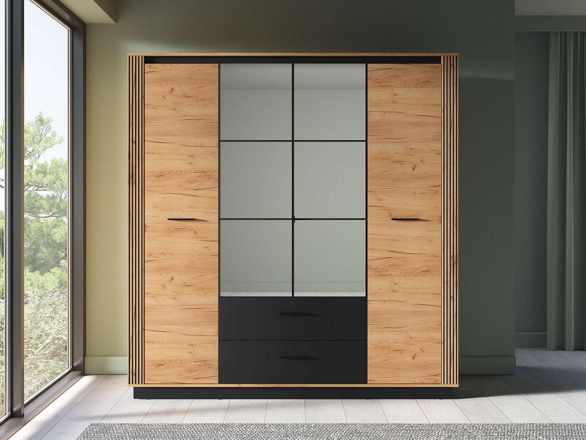 KLEIDERSCHRANK – 200 cm – Urso – Schwarz – KL-039 - Schwarz, Holzwerkstoff (200/210/58cm) - hi-markt
