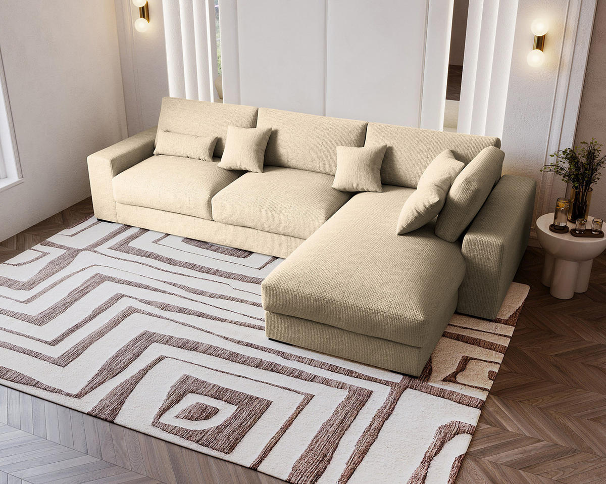 ECKSOFA mit Longchair - Beige/Schwarz, Kunststoff/Textil (340/205cm) - home24