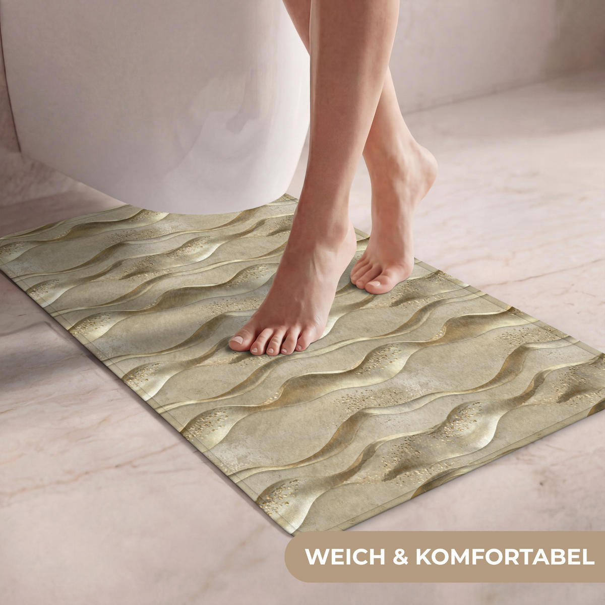WC PŘEDLOŽKA Vlny - vzor - zlaté 50x80 cm - barva mosazi, textil/plast (50/1cm) - OnlyWow