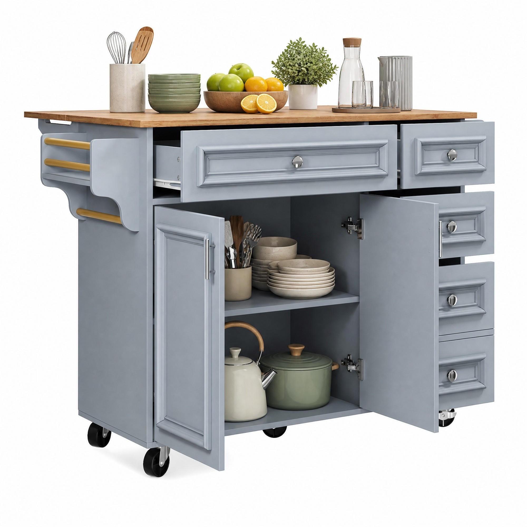 KÜCHENINSEL klappbar 110 cm Baby Blue - Blau, Holz (75/92/130cm) - Beauniv