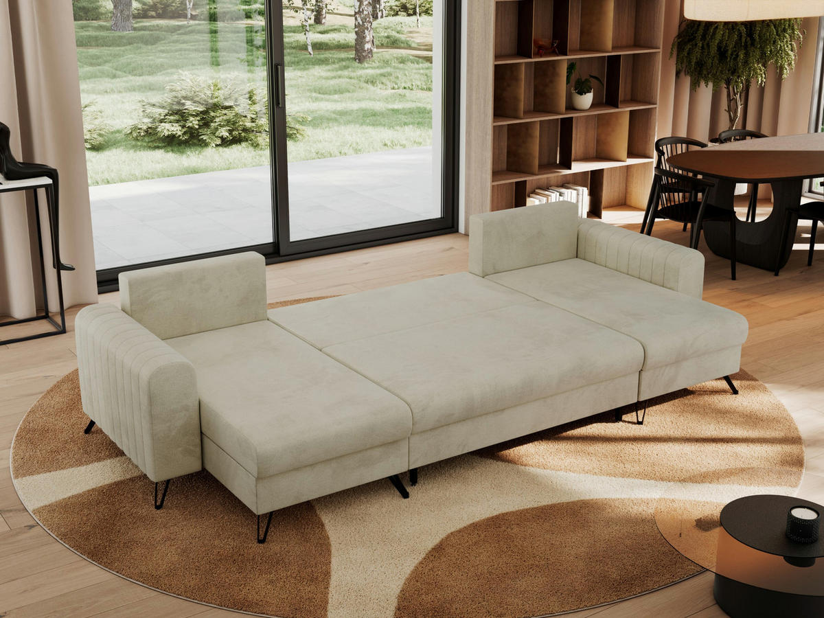 WOHNLANDSCHAFT AXEL U Velvet Beige - Beige/Schwarz, Textil/Metall (312/90/140cm) - MKS