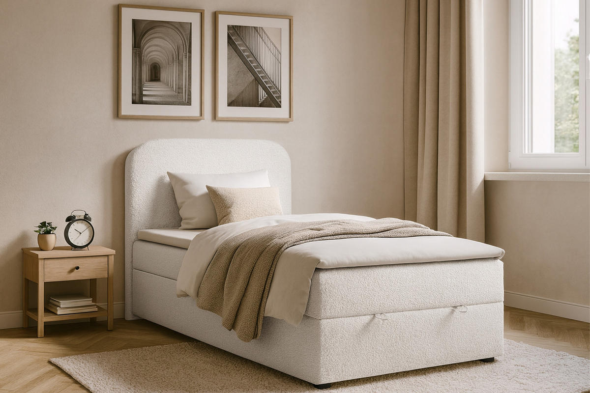 BOXBETT CLOUD 100/200 in Boucle Weiß H3 - Weiß, Holz/Holzwerkstoff (100/200cm) - Deine Möbel 24