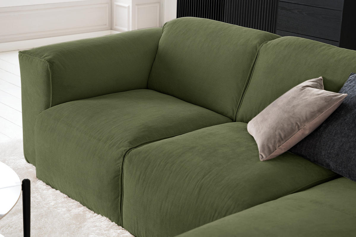 3-SITZER ECKSOFA mit Longchair - Dunkelgrün/Schwarz, Kunststoff/Textil (251/173cm) - home24