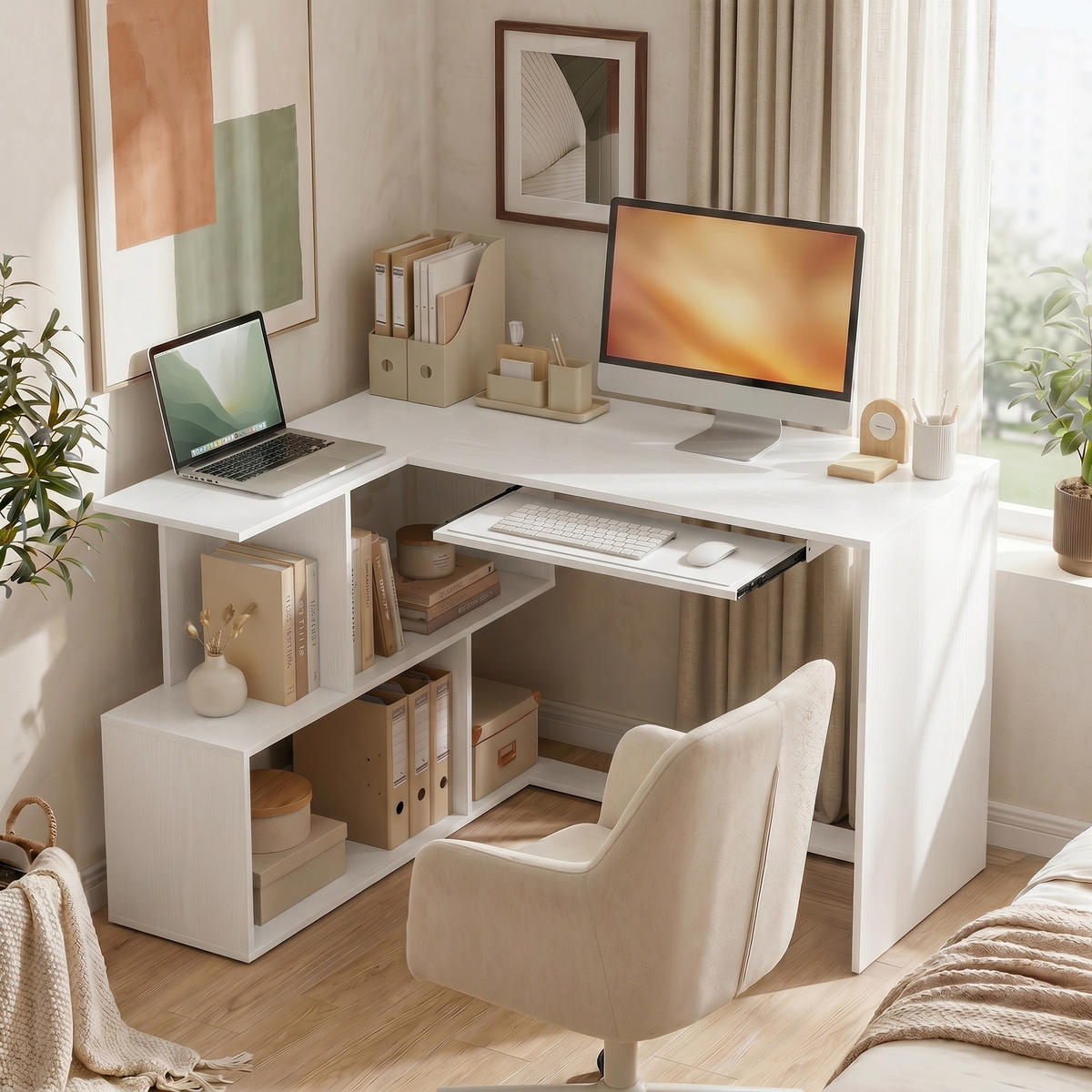 COMPUTERTISCH Spanplatte Weiß - Weiß, Holzwerkstoff (120/100/76cm) - HOMCOM