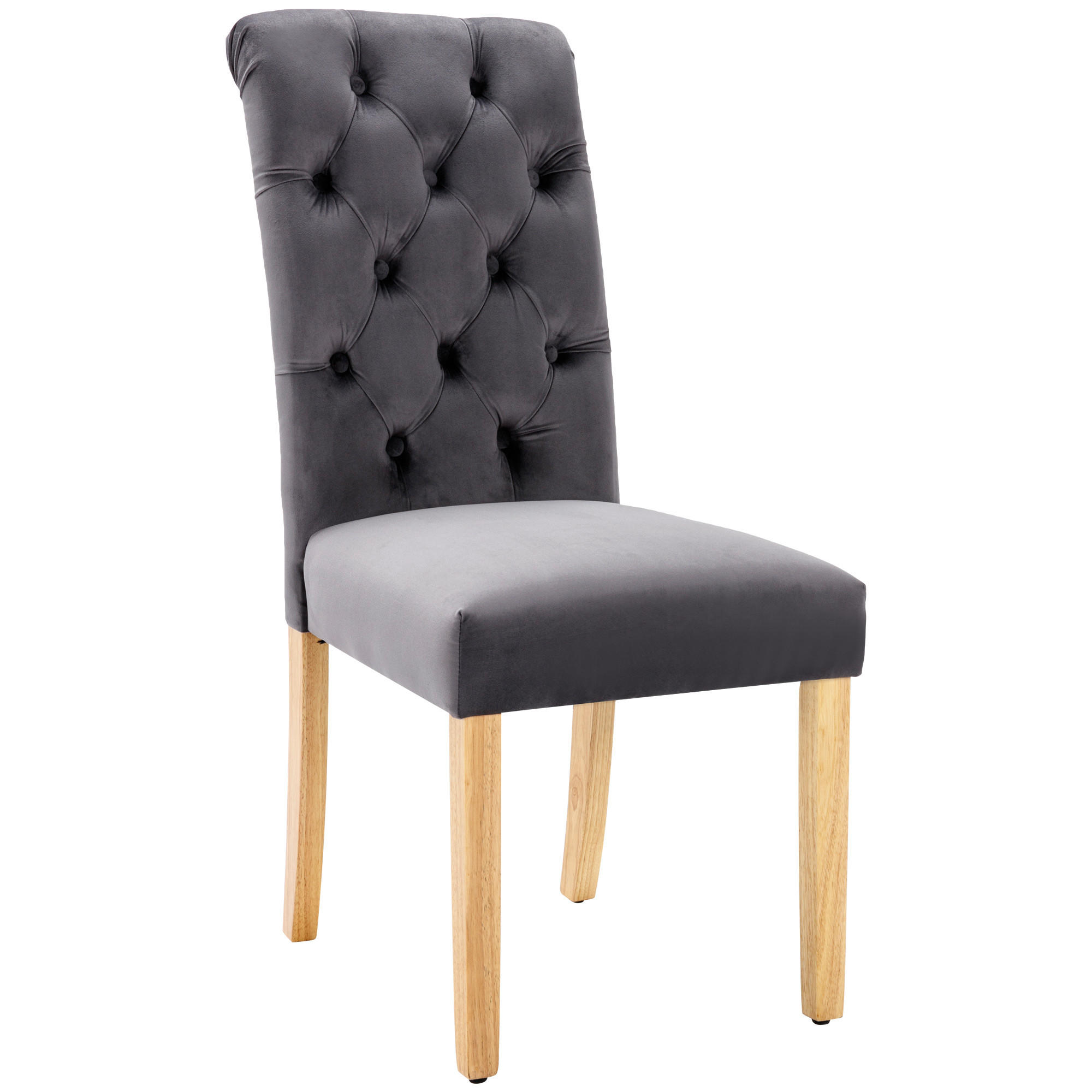 STUHL-SET DE-35663 2 Stück mit Knopfakzenten und Eichenbeinen Grau - Grau, Holz (43/100/63cm) - ComfortXL