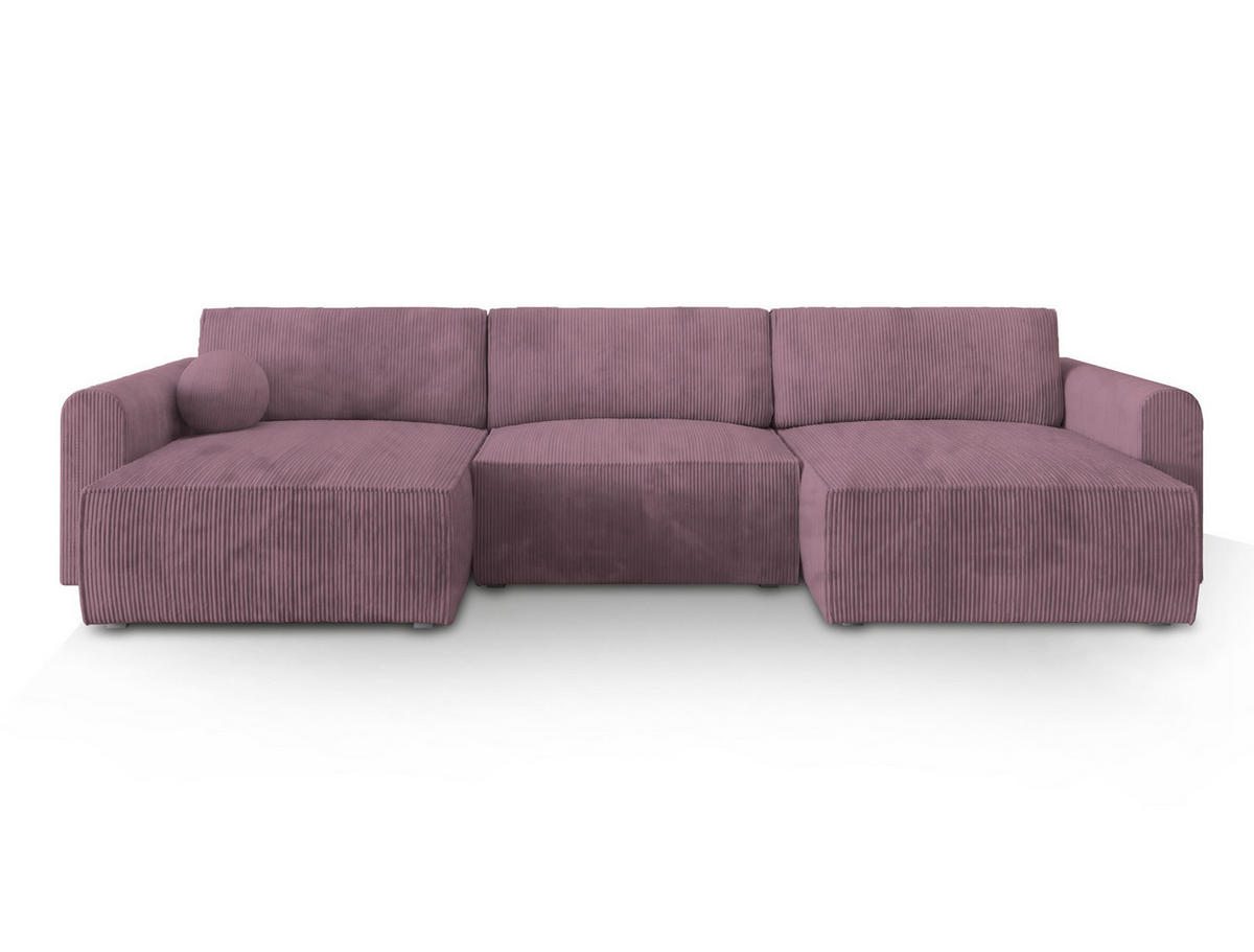 WOHNLANDSCHAFT FENTO P Lila Kordstoff mit Schlaffunktion - Lila, Holz (347/90/148cm) - MASSENO