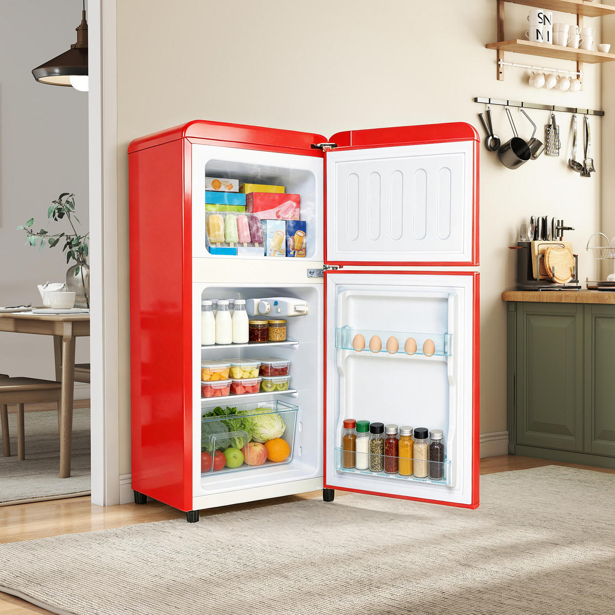 KÜHL-GEFRIER-KOMBINATION 60 l, 22 l Gefriervolumen, Energieeffizienzklasse C, Rot - Rot, Metall (45/89/41cm) - FOHERE