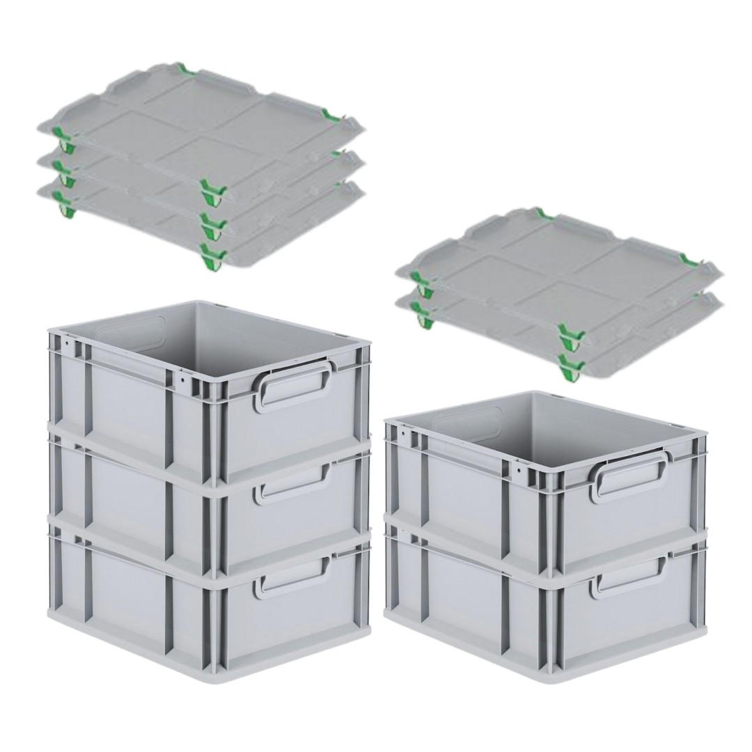 EUROBOX 5x Nextgen Economy Mit Auflagedeckel Grau/Grün Griffe Geschlossen 16 Liter - Grün, Kunststoff (30/17/40cm) - PROREGAL