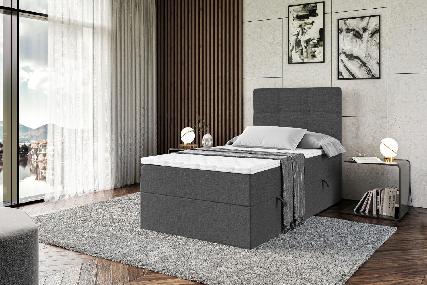 BOXBETT mit Matratze H3 und Lattenrost - MARCE - 90x200 - Rechts Dunkelgrau - Dunkelgrau, Holzwerkstoff (90/200cm) - ALTDECOR