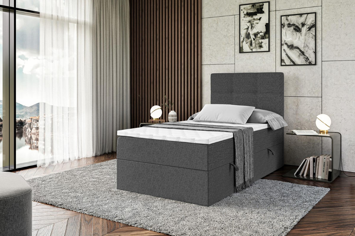 BOXBETT mit Matratze H3 und Lattenrost - MARCE - 90x200 - Rechts Dunkelgrau - Dunkelgrau, Holzwerkstoff (90/200cm) - ALTDECOR