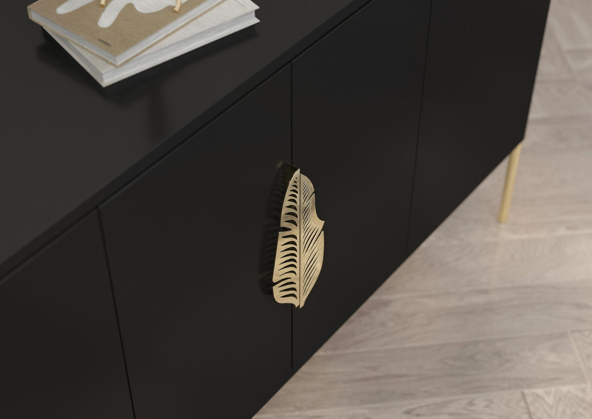 SIDEBOARD Merlin, Schwarz, Goldene Details - Goldfarben/Schwarz, Holzwerkstoff/Metall (138/79/40cm) - Skandica