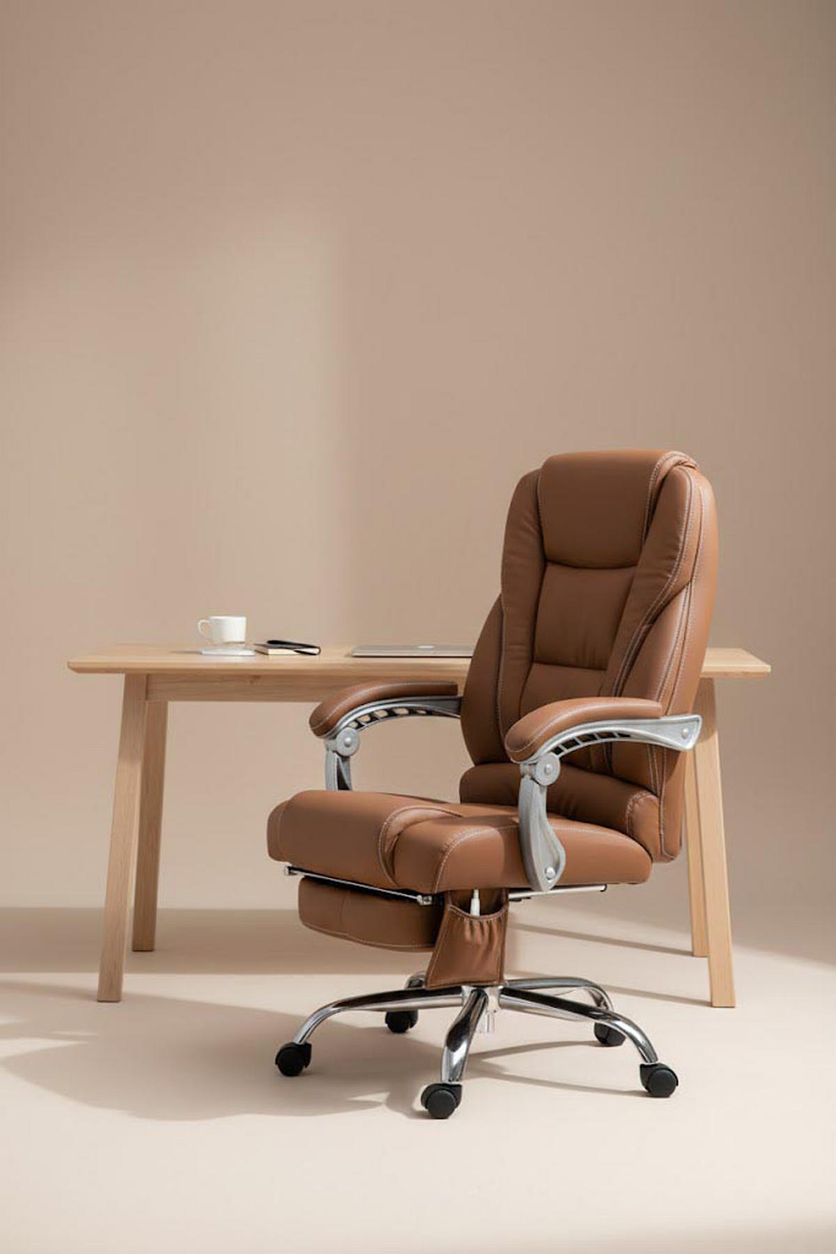BÜROSTUHL Pacira mit Massagefunktion V2 Kunstleder hellbraun - Hellbraun/Chromfarben, Textil/Metall (68/127/64cm) - TPFLiving