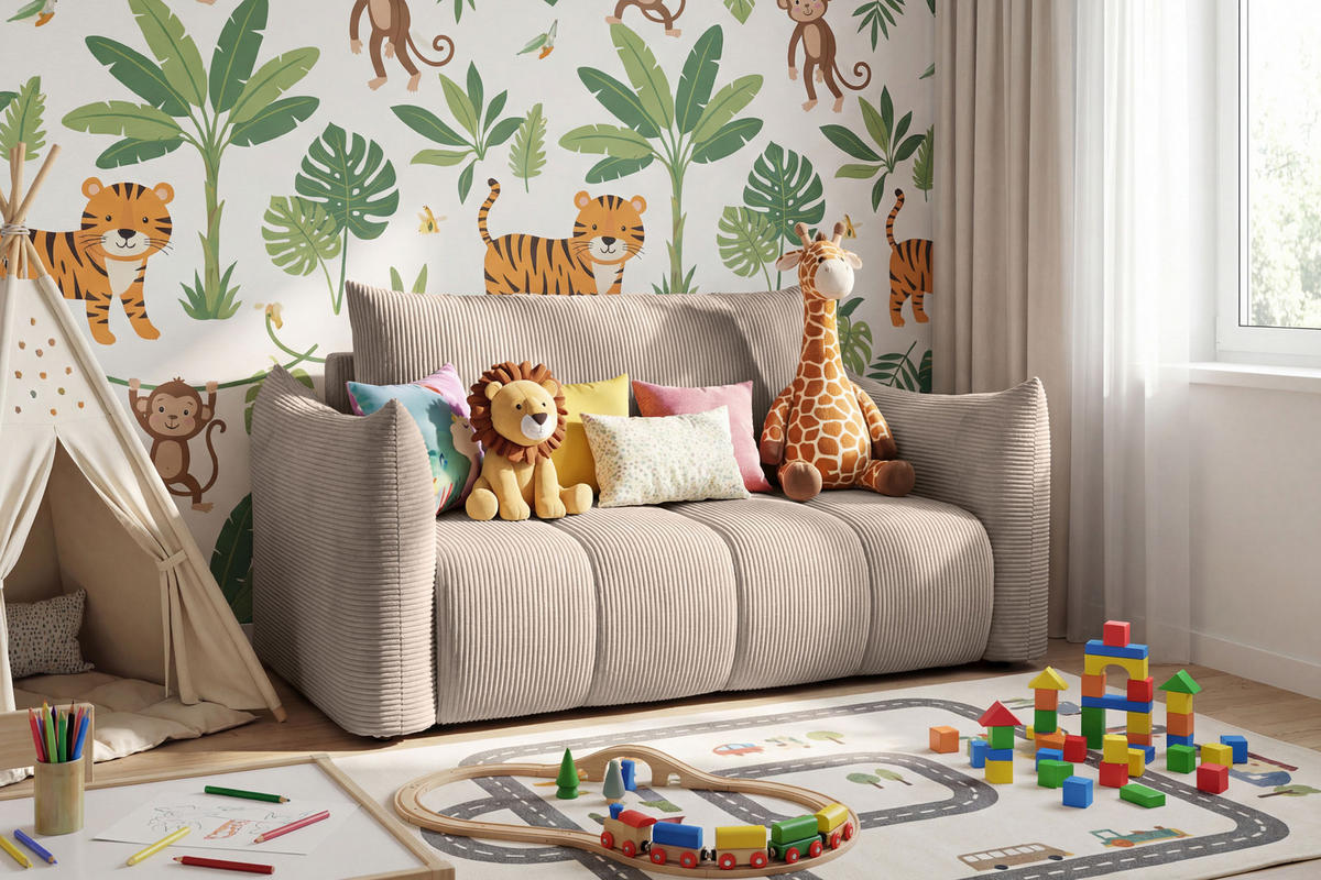 SCHLAFSOFA Lilo mit Bettkasten, Beige Cordstoff 120/86/101 cm - Beige/Schwarz, Kunststoff/Textil (120/86/101cm) - WFL GROUP