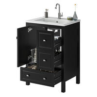 WASCHTISCH aus MDF und Keramik 62x47x90 cm Schwarz mit Stauraum und Soft-Close - Schwarz, Keramik (62/90/47cm) - Modfu