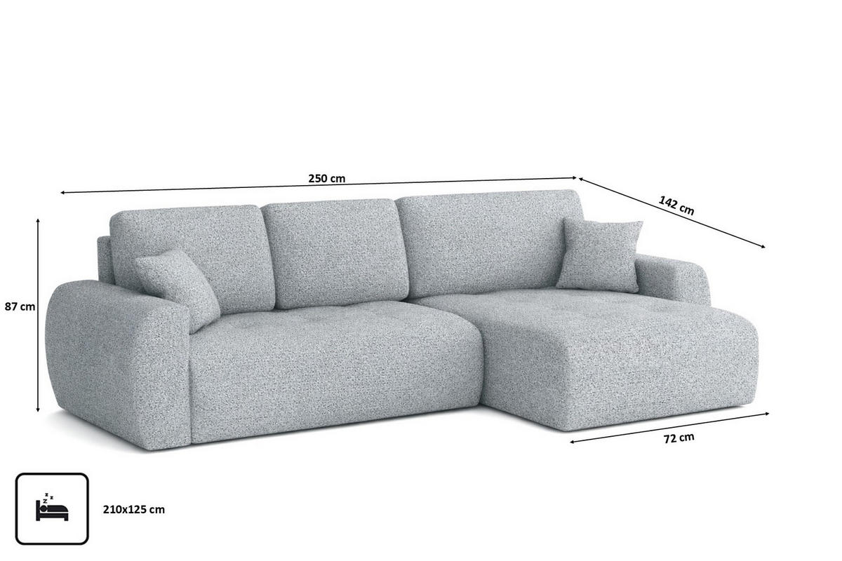 ECKSOFA Mit Schlaffunktion Und Bettkasten L-Form Ivo L, Chenille-Stoff Artico, Cement, Rechts - Hellgrau, Holz (250/142cm) - Kaiser Möbel