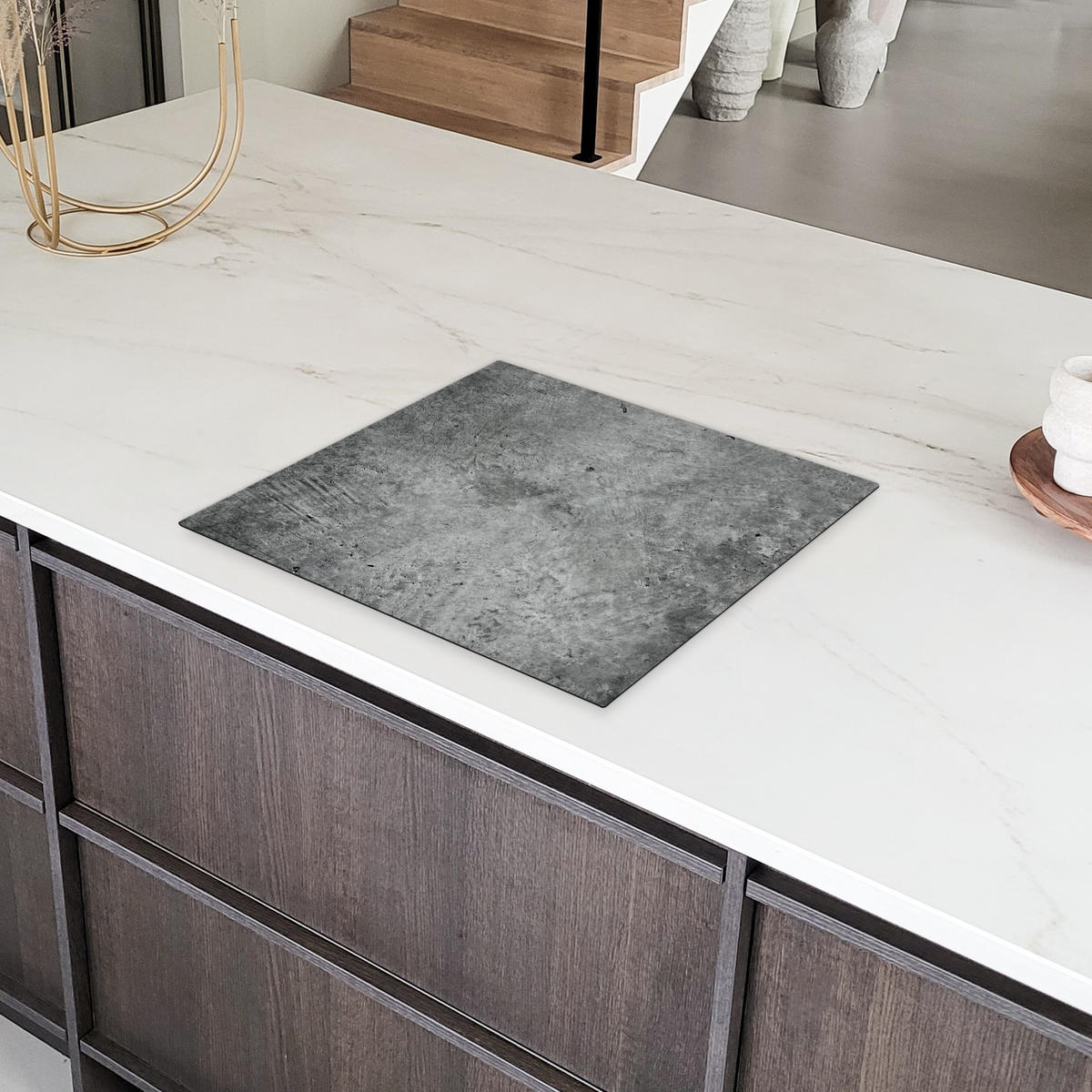 HERDABDECKPLATTE Beton - Schiefer - Grau -Betonstruktur Herdabdeckung Induktionsfeld 60x52 cm - Grau, Kunststoff (60/52/0.2cm) - MuchoWow