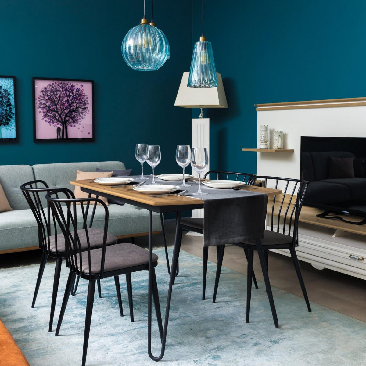 TISCHLÄUFER Dunkelgrau 40×160cm Leinenoptik, wasserabweisend & waschbar - Dunkelblau, Textil (40/160cm) - SHOPENTRA
