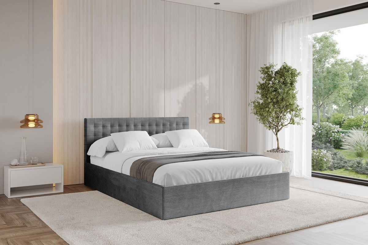 POLSTERBETT mit Bettkasten und Lattenrost, Boxbett ohne Matratze - PARI 180x200 Dunkelgrau - Anthrazit, Holzwerkstoff/Textil (180/200cm) - ALTDECOR