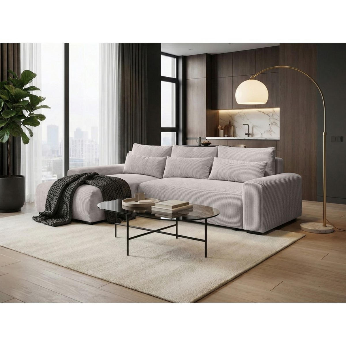 ECKSCHLAFSOFA Benny cappuccino links - Schwarz/Cappuccino, Kunststoff/Textil (271/185cm) - Beautysofa