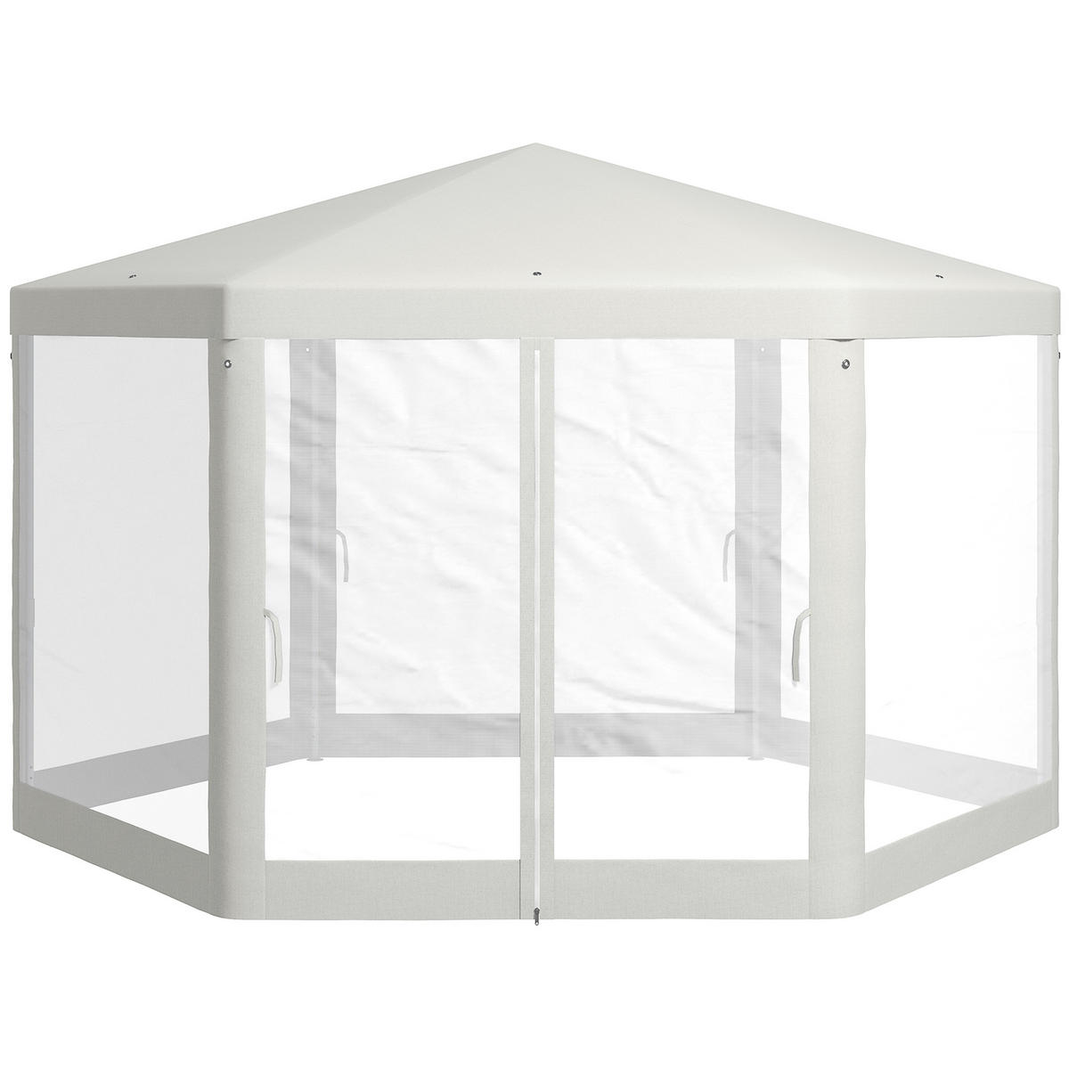 GARTENPAVILLON DE-05875 6-eckig mit Netzvorhängen 394/341/250 cm Creme - Creme, Metall (341.2/250/394cm) - ComfortXL