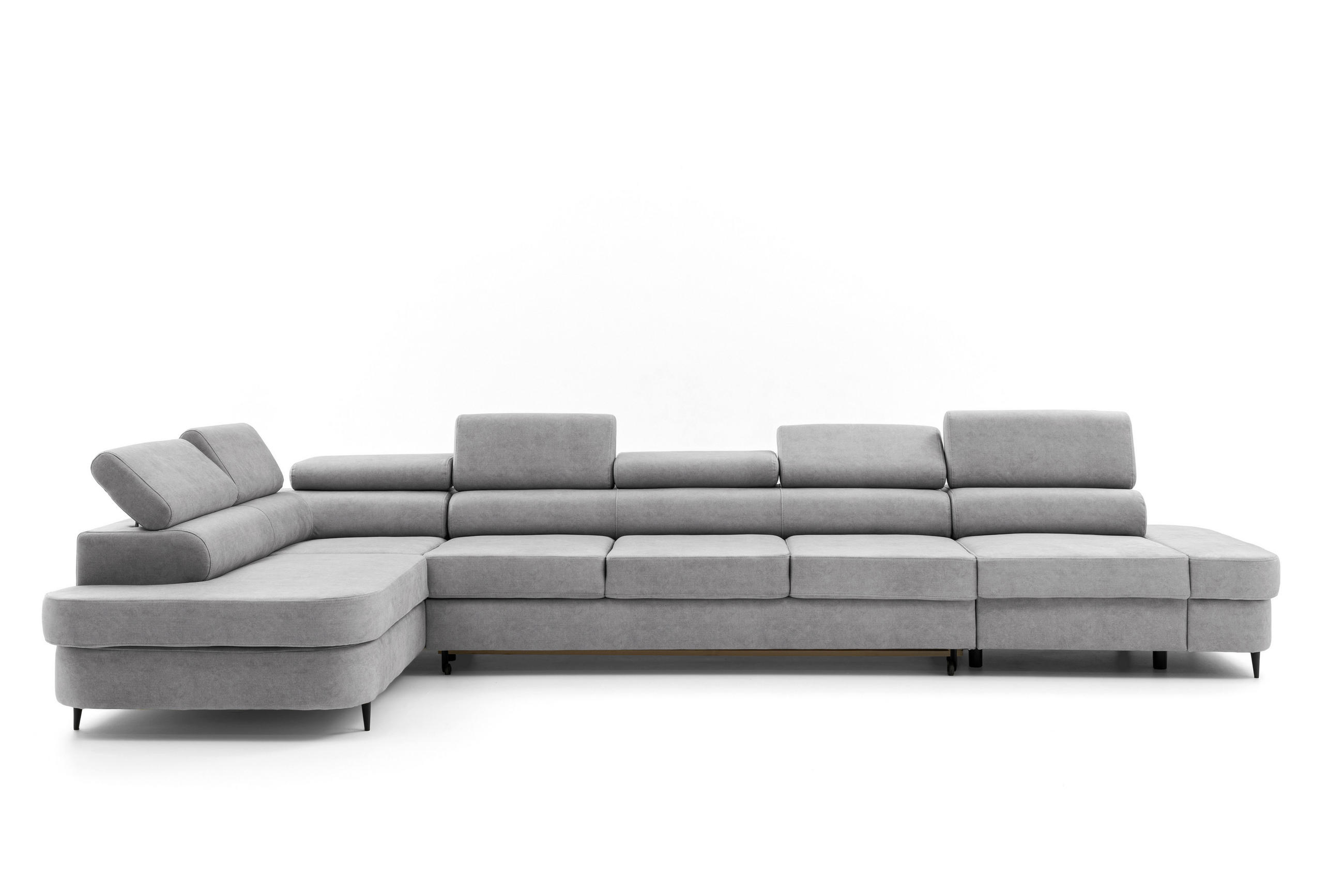 ECKSOFA PRIAM XXL L-Form Links mit Schlaffunktion 125x265 Velours Hellgrau - Hellgrau/Schwarz, Holz/Textil (203/420cm) - Muffo