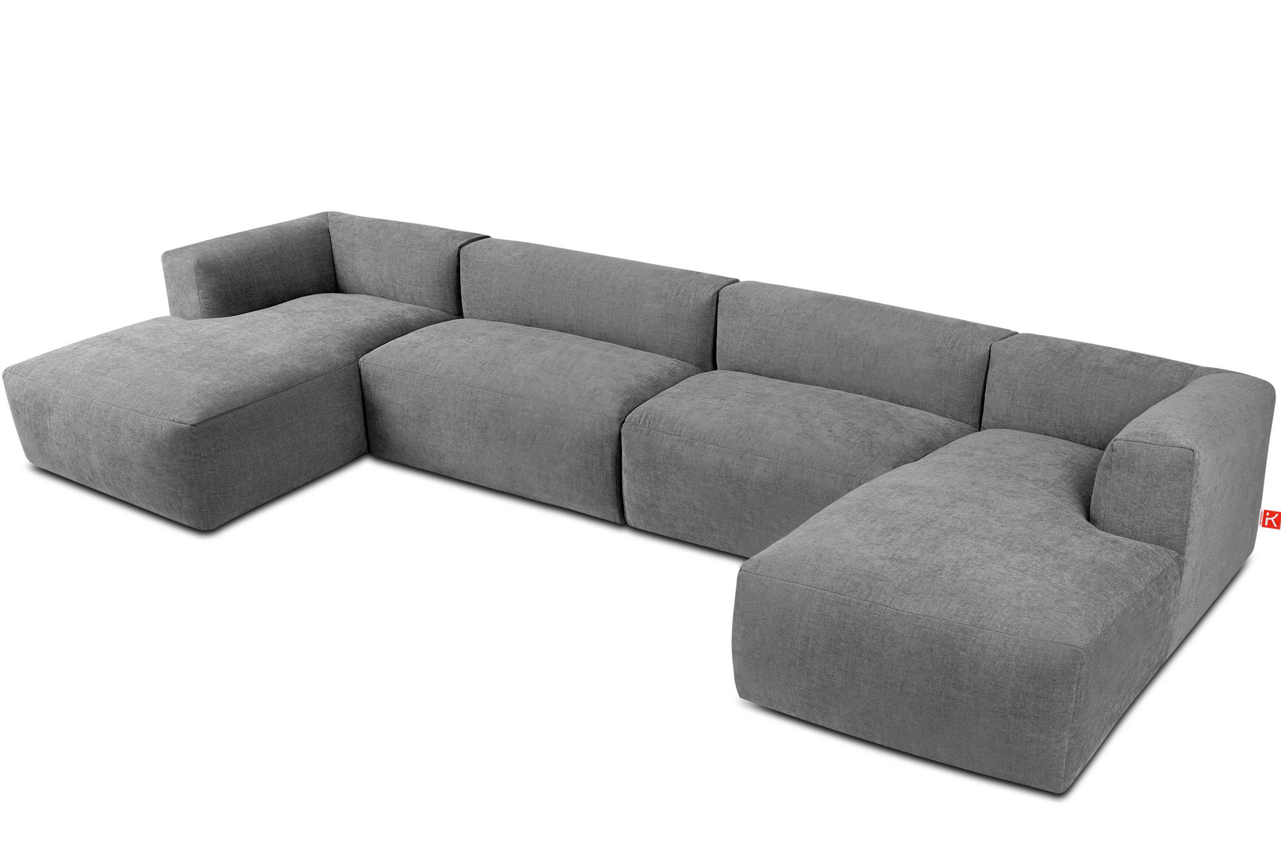 PANORAMA-ECKSOFA BUFFO 7/8 Sitzer mit extrem weicher Sitzfläche, Gewebestoff, hell aschfahl - Hellgrau/Grau, Textil (424/73/180cm) - KONSIMO®