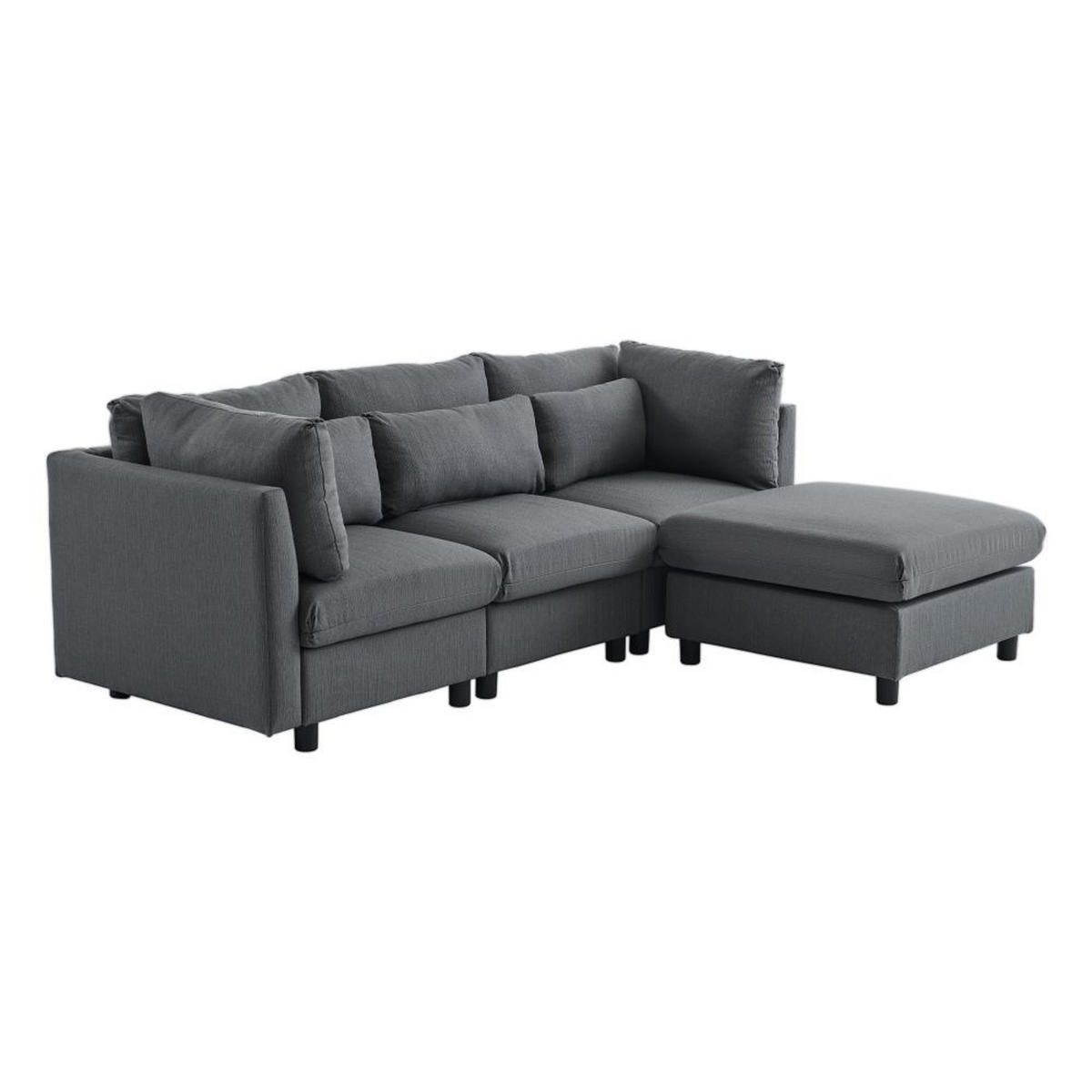 ECKSOFA in Grau Leinen mit Fußhocker - Grau, Textil (83/220cm) - KOMHTOM