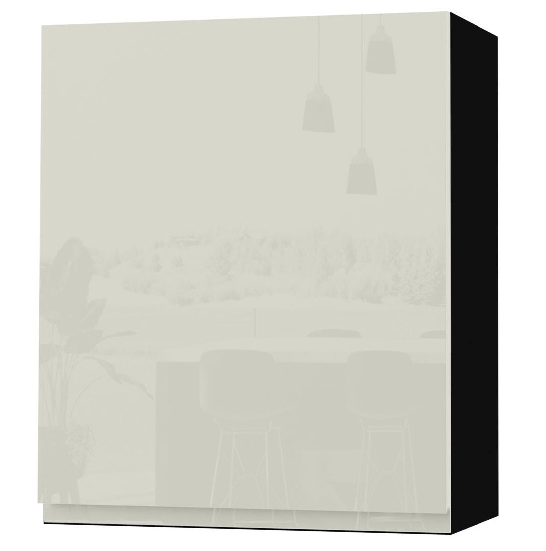 HÄNGESCHRANK Florence W2/60 Schwarz / RAL 1013 perlweiß HG 60 / 32,5 / 72cm - Türanschlag links - Weiß Hochglanz/Schwarz, Holz/Holzwerkstoff (60/72/32.5cm) - Feldmann-Wohnen