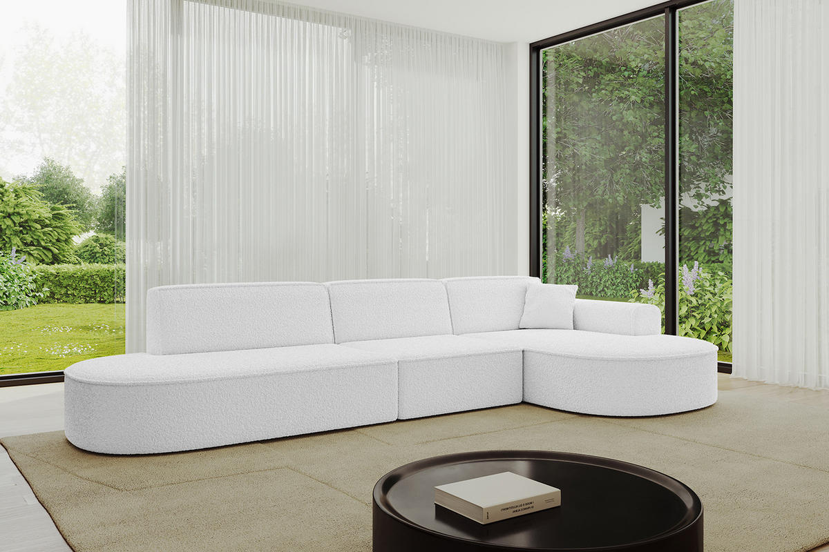 ECKSOFA Ottomane Rechts MARI-L2 - 317x163x73,5 cm Weiß Bouclé - Schwarz/Weiß, Holzwerkstoff/Kunststoff (317/163cm) - ALTDECOR