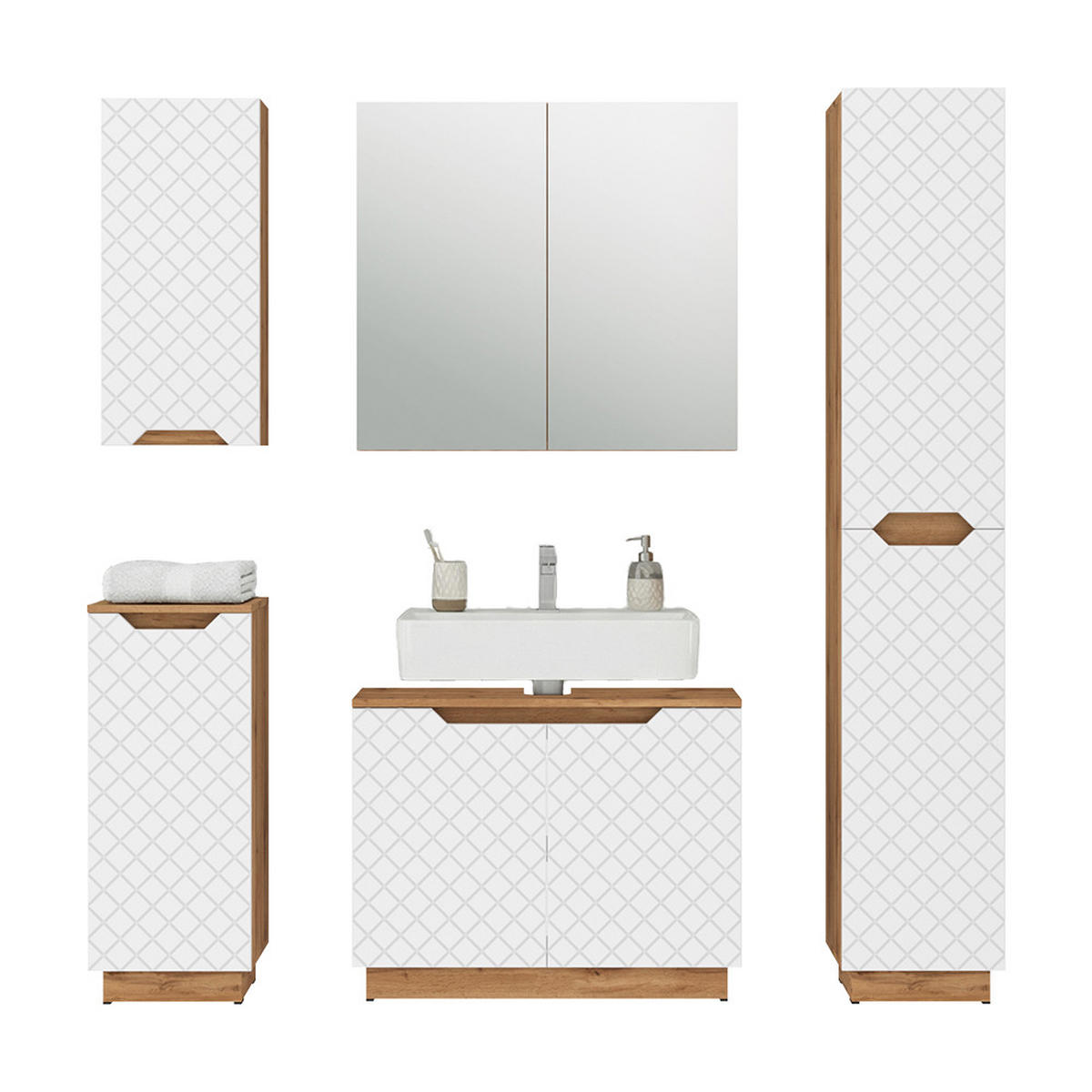 KOUPELNOVÝ NÁBYTEK Lotta Dub/bílá se strukturou dlaždic - bílá, kompozitní dřevo (79.6/62.1/32cm) - Vicco