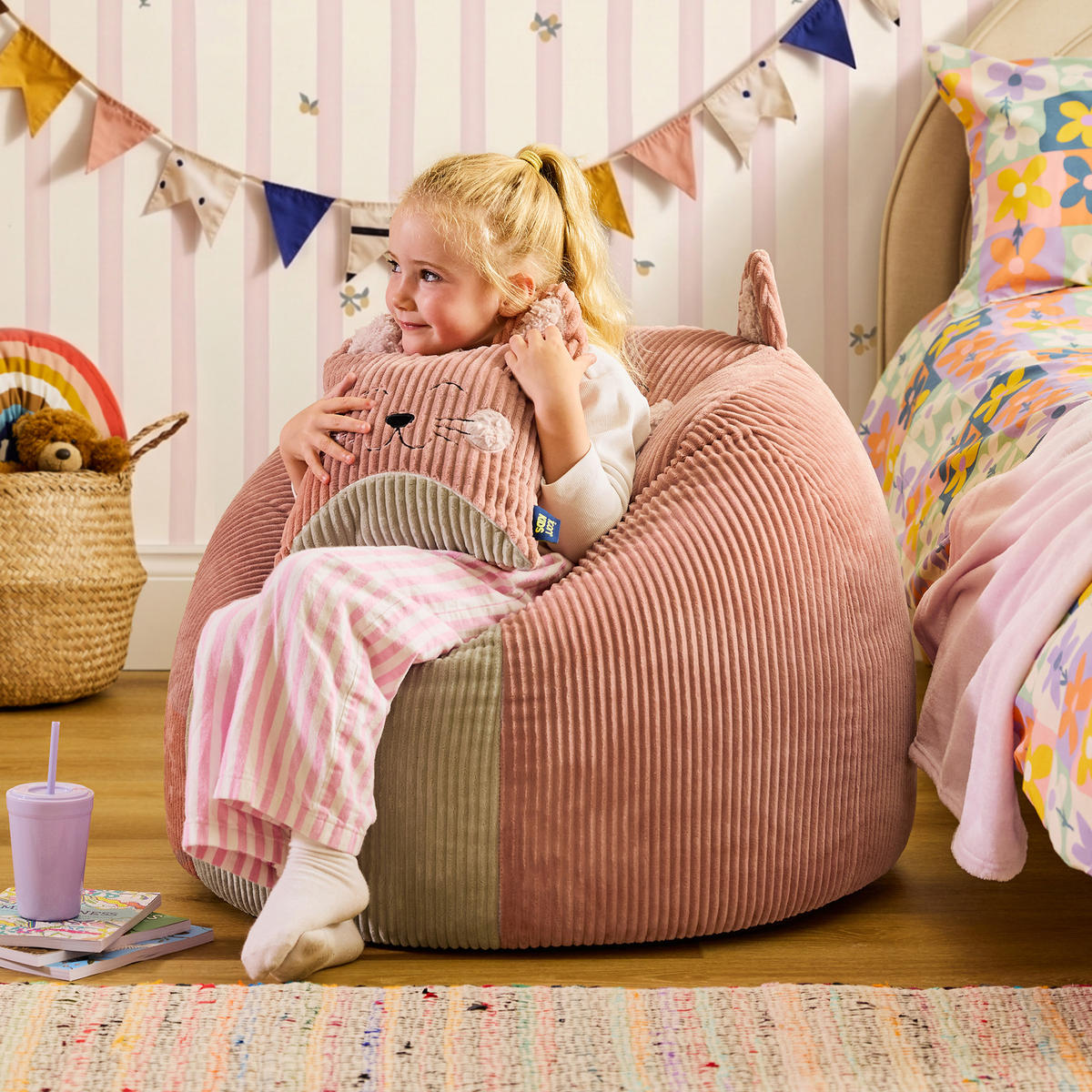 KINDERSITZSACK Cord Katze - Pink, Textil (74/53/74cm) - icon