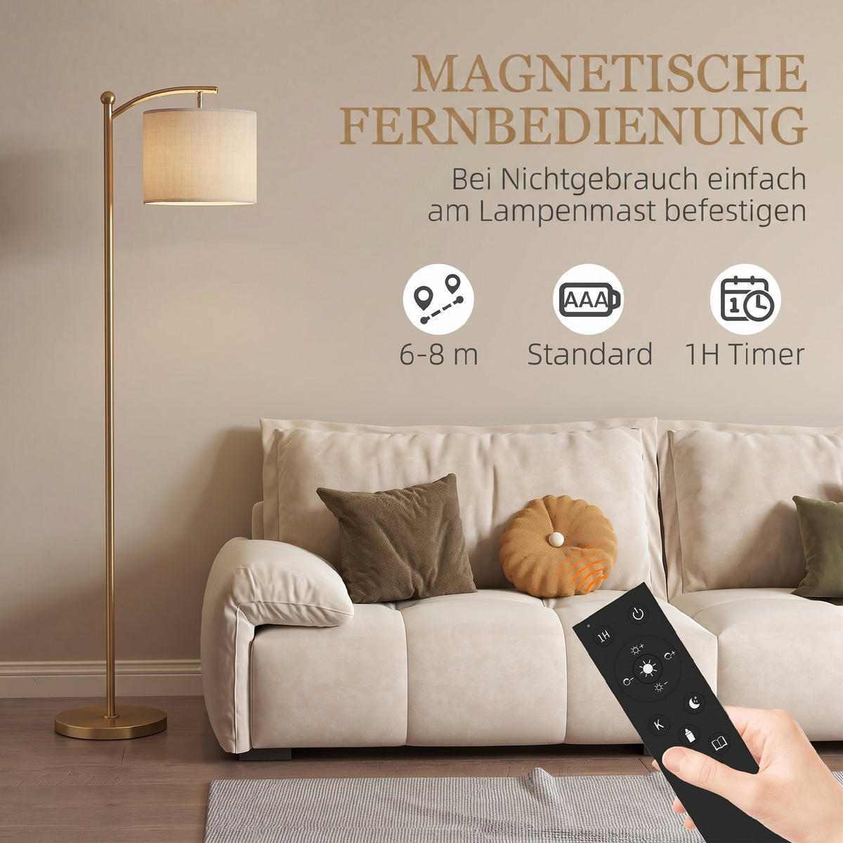 STEHLAMPE Metall Stoff Gold - Goldfarben, Metall (54.3/30.6/159.6cm) - HOMCOM