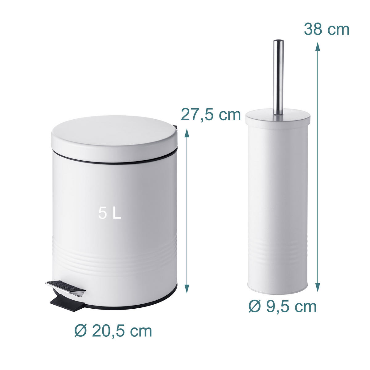 2-TLG.BADEZIMMER-SET - Weiß, Kunststoff/Metall (20.5/27.5/20.5cm) - Relaxdays