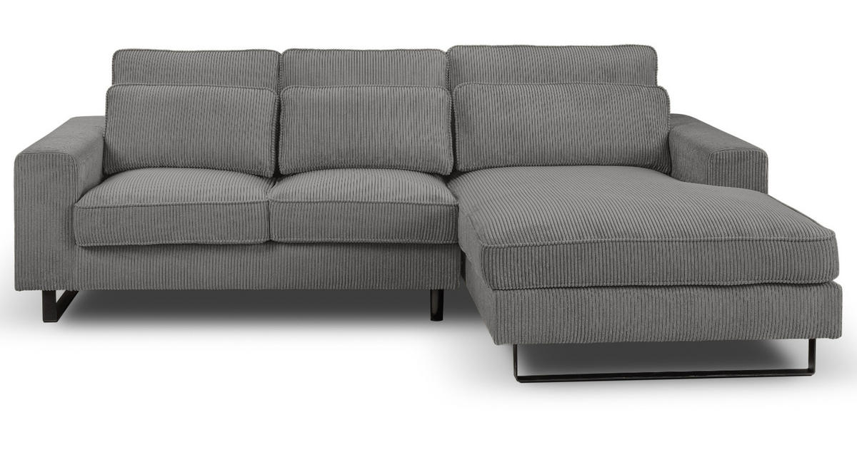 SOFA grau Cord 276 cm, Ecksofa 4-Sitzer, L-Sofa Ottomane rechts - Schwarz/Grau, Holz/Textil (276/183cm) - Inn.Furn