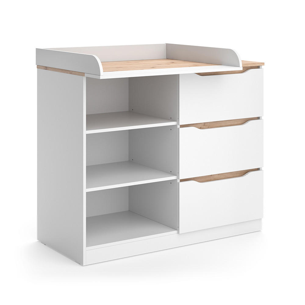 WICKELKOMMODE Ruben, Weiß/Artisan-Eiche, 113 x 93 cm mit 3 Schubladen - Weiß/Eiche Artisan, Holzwerkstoff (113/93/53cm) - Vicco