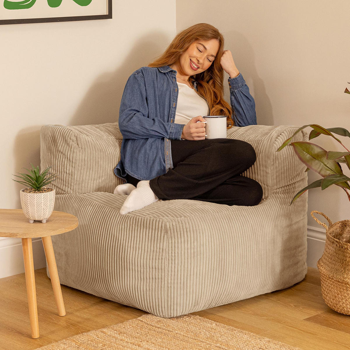 SITZSACK-ECKSESSEL ZEN modular Cord - Beige, Textil (100/68/100cm) - icon