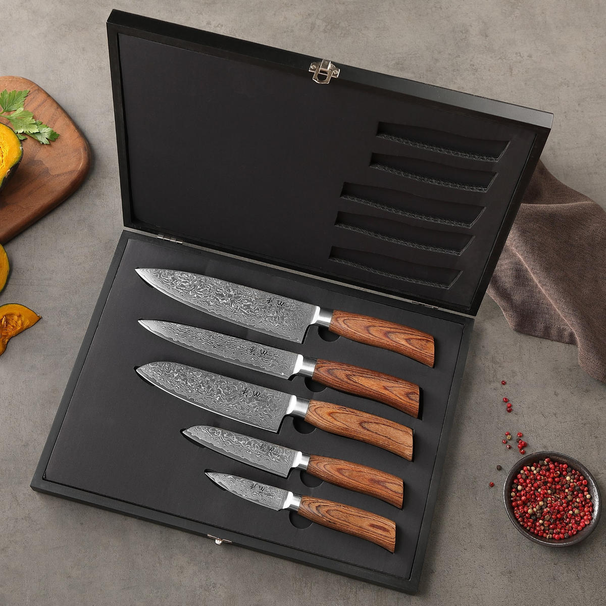 MESSERSET 5-TEILIG 8–20 cm - Braun, Holz/Metall - Wakoli