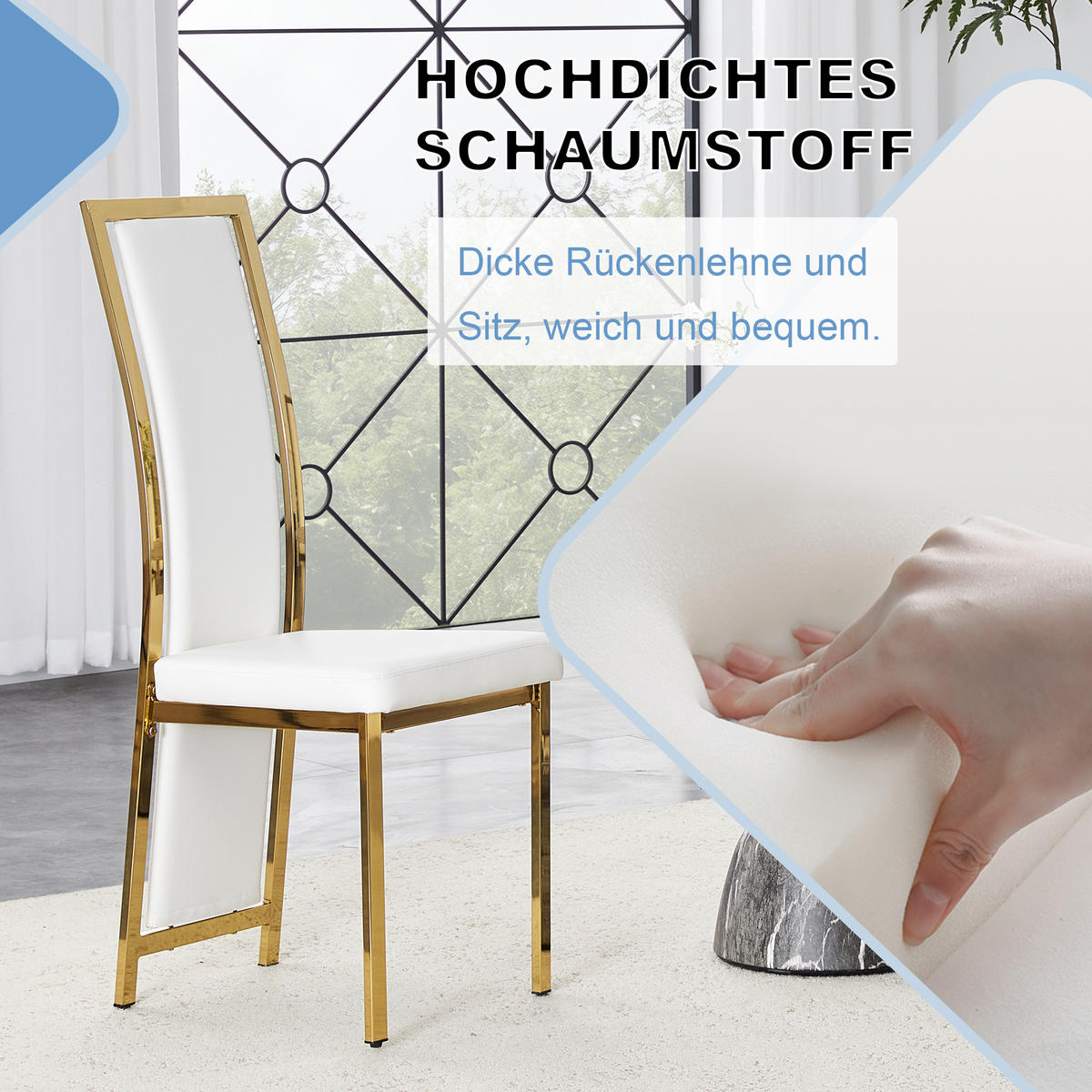 STUHL-SET DE-36646 2 Stück mit PU-Bezug und Metallrahmen Weiß - Weiß, Metall (42.7/109/44cm) - ComfortXL