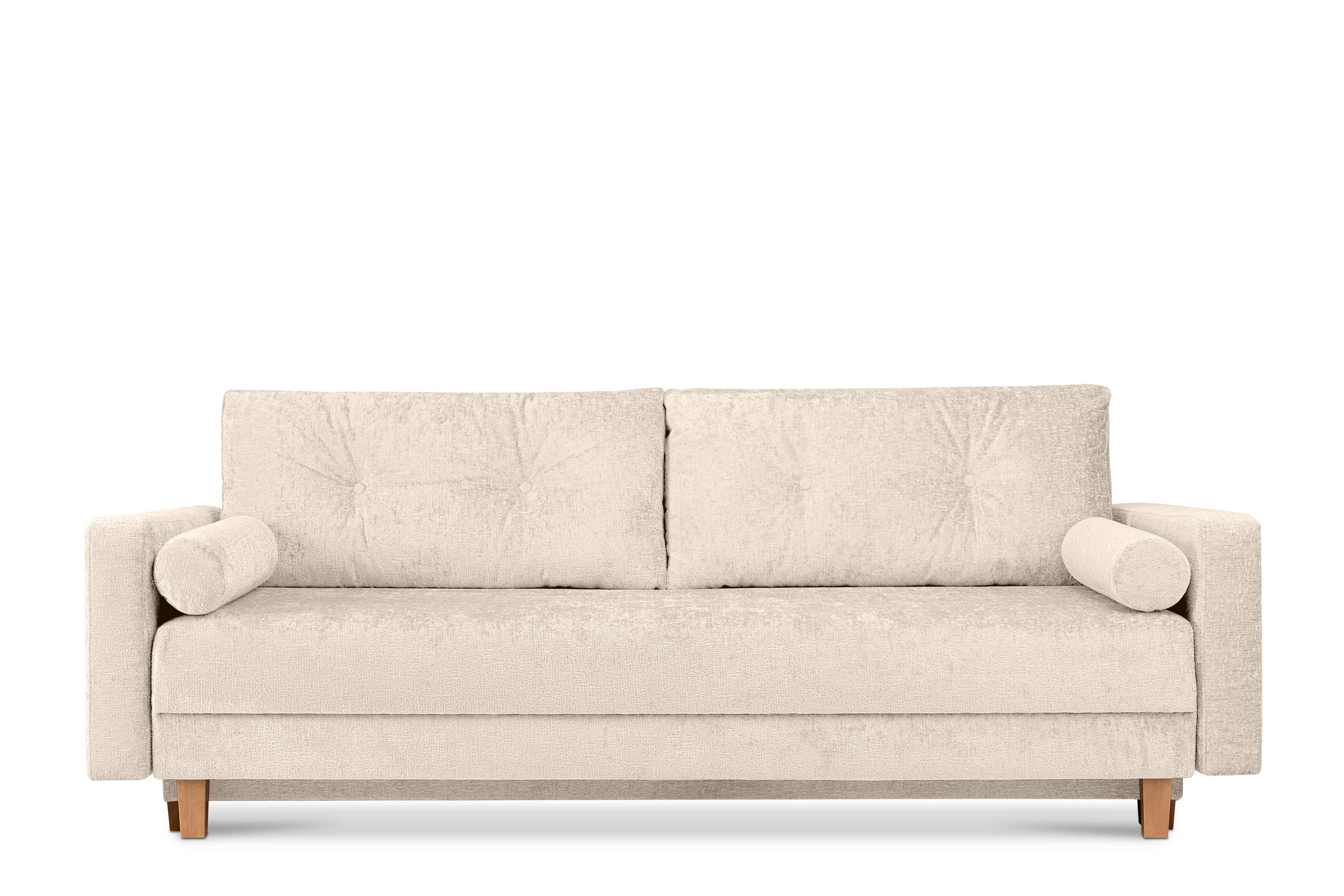 3-SITZER-SCHLAFSOFA ERISO mit weiche Sitzfläche und hohe Rückenlehne, Chenille-Stoff, ecru - Ecru/Braun, Textil (220/80/100cm) - KONSIMO®