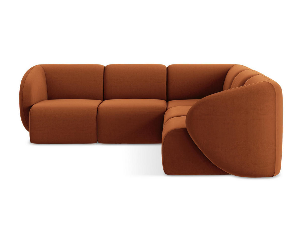 ECKSOFA Samt Stoff Orange - Terracotta/Schwarz, Holzwerkstoff/Kunststoff (251/251cm) - Makamii